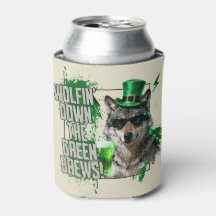 Funny St. Patrick's Day Wolf Can Cooler