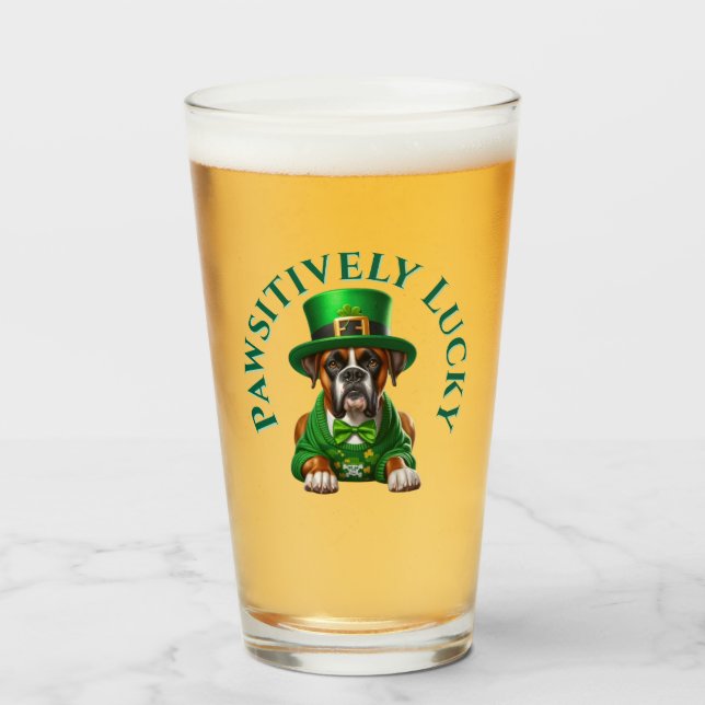 Funny St Patrick's Dog Pawsitively Lucky Glass (Front Filled)