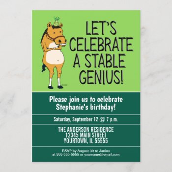 Funny Stable Genius Horse Birthday Party Invitation by chuckink at Zazzle