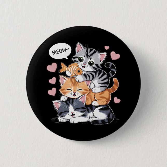 Funny Stacked Kittens Purramid of Paws Button (Front)