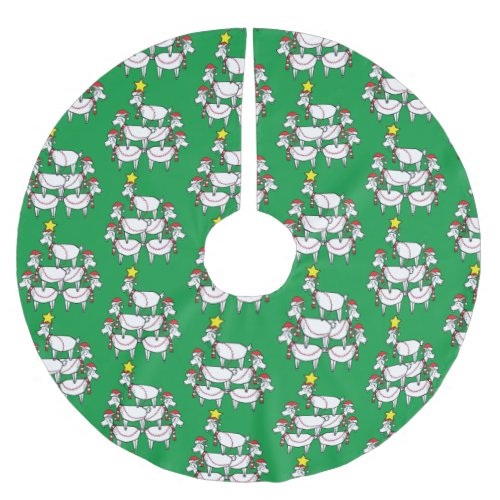 Funny Stacked Santa Goats Brushed Polyester Tree Skirt
