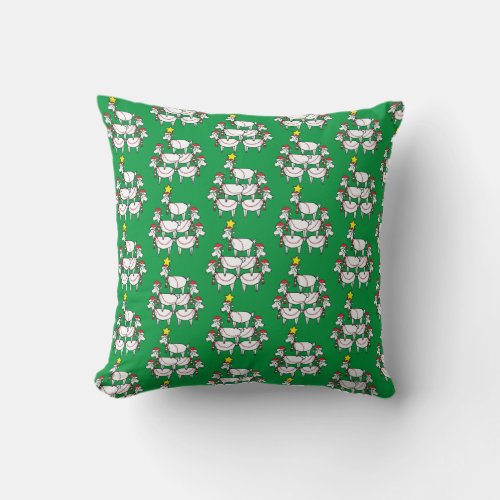 Funny Stacked Santa Goats Throw Pillow