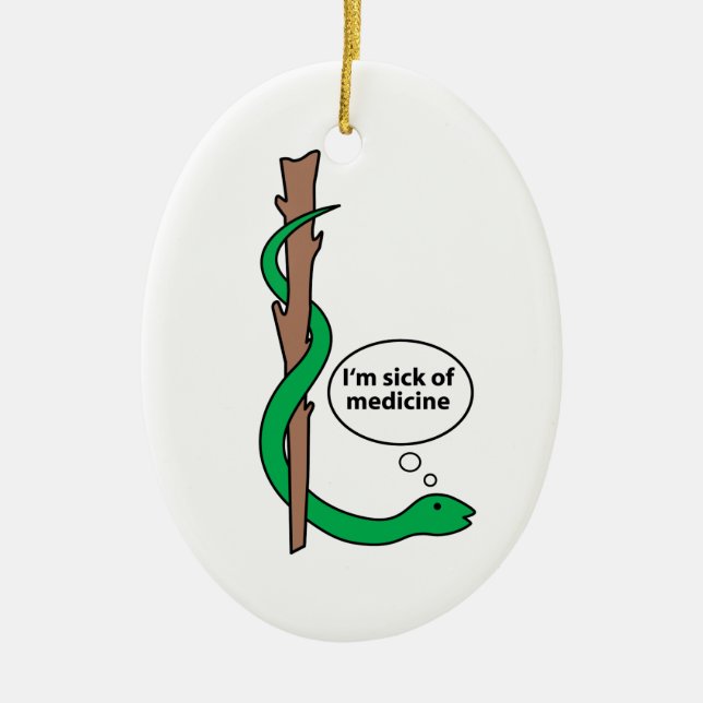 Funny Staff of Asclepius Ceramic Ornament (Front)