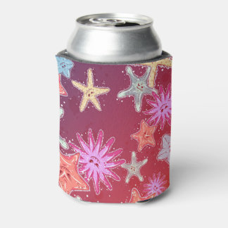 Funny Starfish in a colorful rainbow style pattern Can Cooler