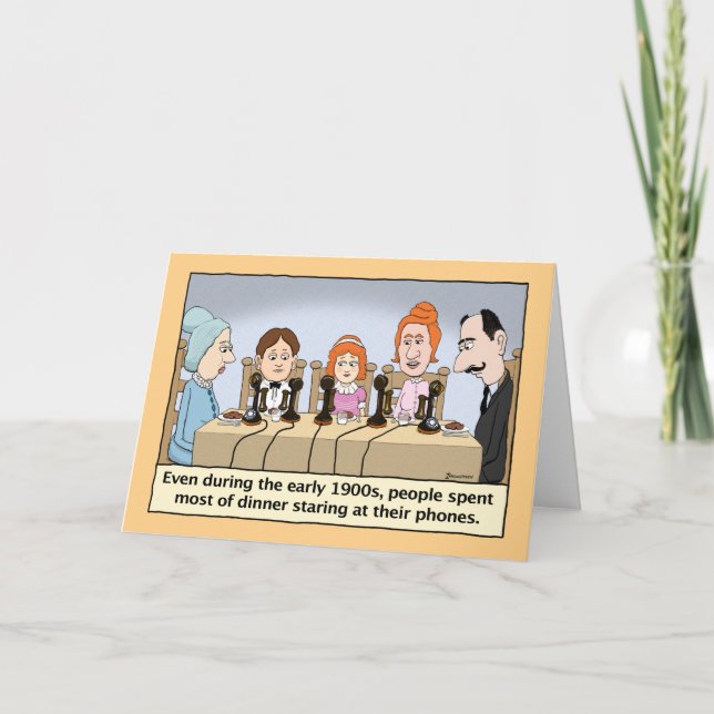 Funny Staring at Phones During Dinner Birthday Card (Front)