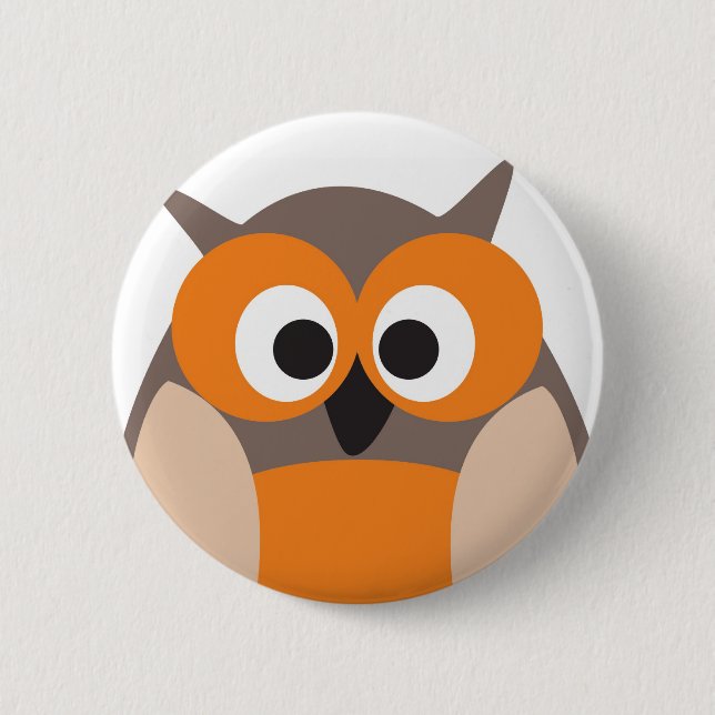 Funny staring cartoon owl button (Front)