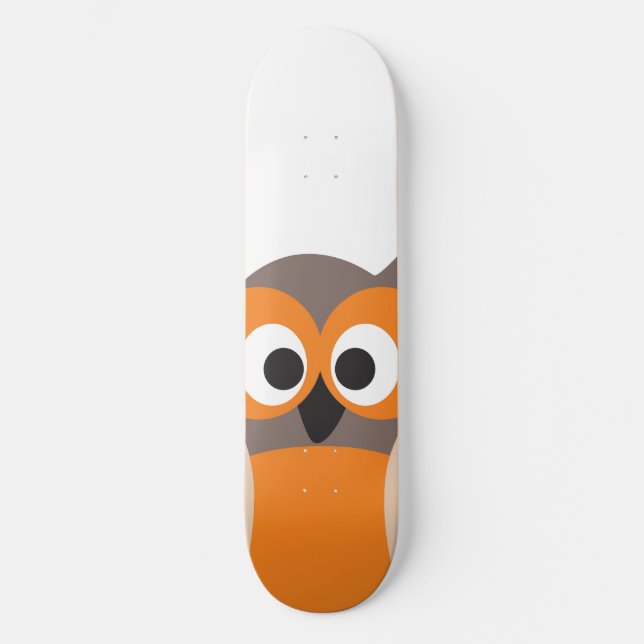 Funny staring cartoon owl skateboard deck (Front)
