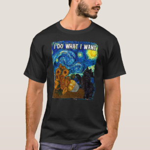 Funny Starry Night Cat, Van Gogh Sunflower Art Wom T-Shirt