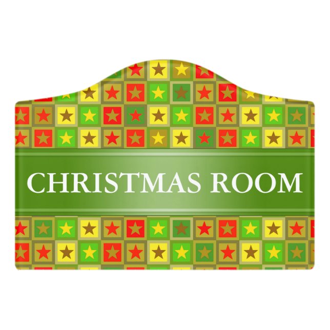 Funny Stars & Squares Pattern + your idea Door Sign (Small Crest Front)