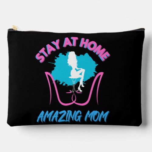 Funny Stay At Home Mom Pink  Blue Trendy Design Accessory Pouch