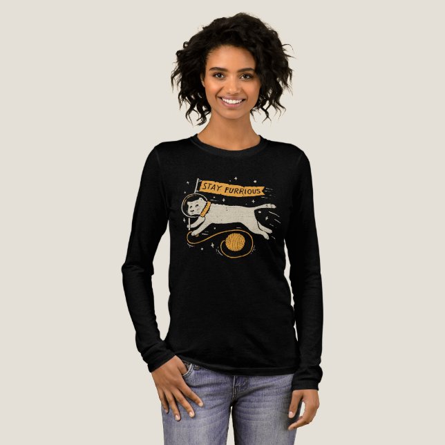 Funny Stay Furrious Cat Astronaut Space Pet Wool  Tri-Blend Shirt (Full Front)