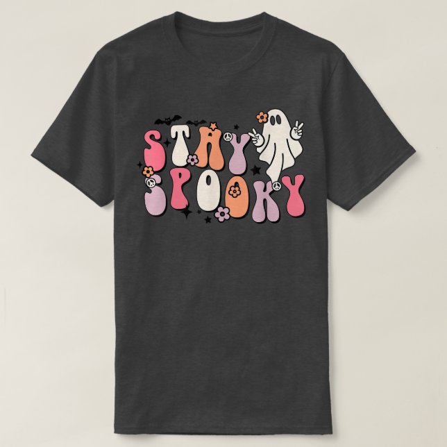 Funny Stay Spooky Vibes Retro Floral Ghost Hippie  T-Shirt (Design Front)