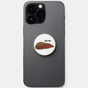 Funny Steak Cartoon, “Bite Me” Meat Pun Design PopSocket