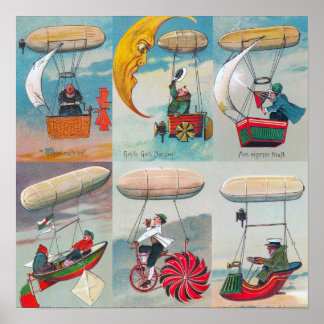 funny steampunk air machines wacky inventions poster