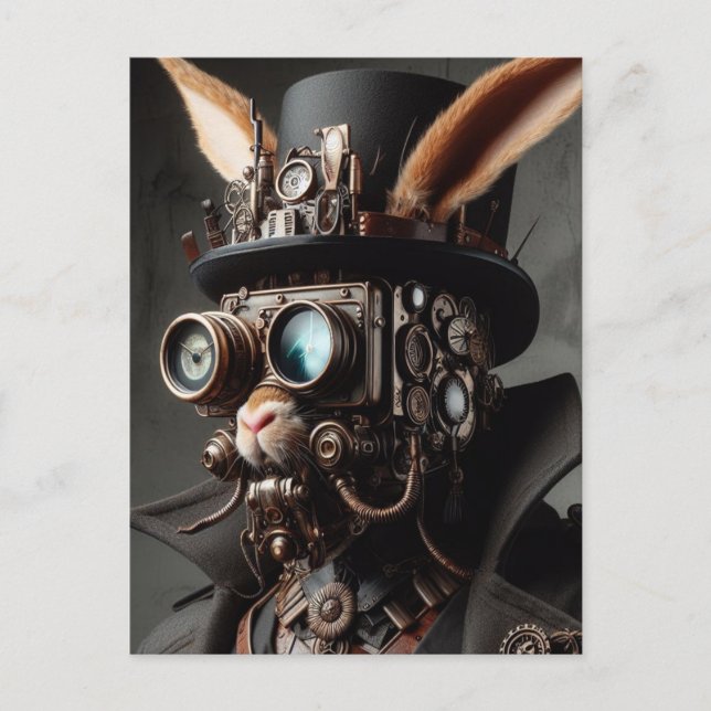 Funny Steampunk Bunny Postcard (Front)