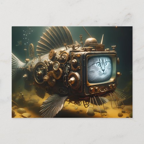 Funny Steampunk Catfish Postcard