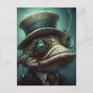 Funny Steampunk Fish in a Suit Postcard