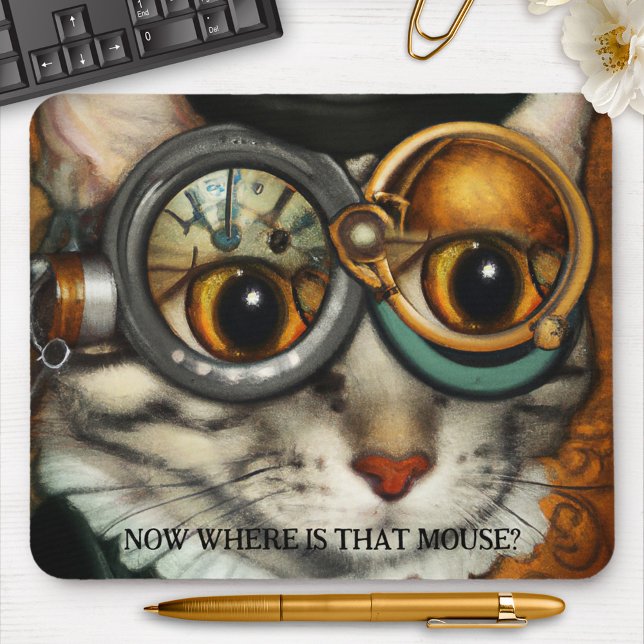 Funny Steampunk Glasses Cat Mouse Pad (Creator Uploaded)