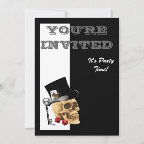 Funny Steampunk gothic gambler skull Invitation