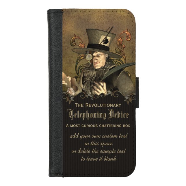 Funny Steampunk Mad Hatter Personalized iPhone Wallet Case (Front)