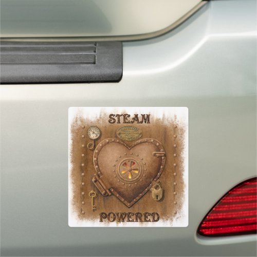Funny Steampunk Steam Powered Heart Car Magnet