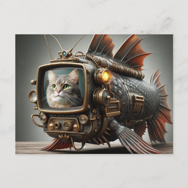 Funny Steampunk TV Catfish Postcard (Front)