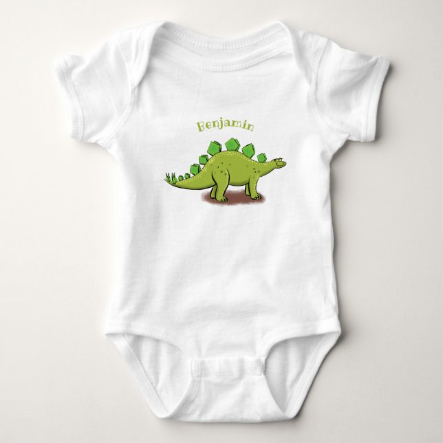 Funny stegosaurus dinosaur cartoon baby bodysuit (Front)