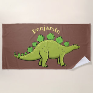 Funny stegosaurus dinosaur cartoon beach towel