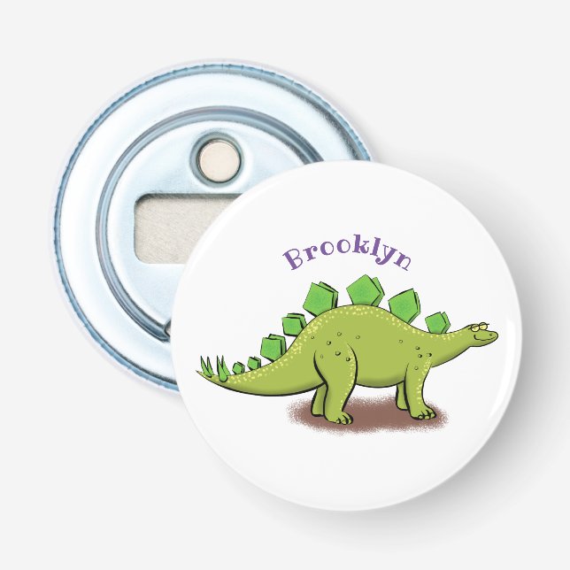 Funny stegosaurus dinosaur cartoon bottle opener (Front)