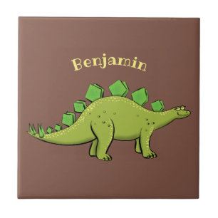 Funny stegosaurus dinosaur cartoon ceramic tile