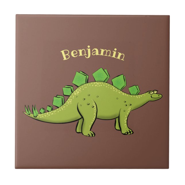 Funny stegosaurus dinosaur cartoon ceramic tile (Front)