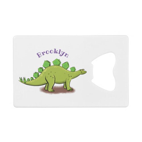 Funny stegosaurus dinosaur cartoon credit card bottle opener
