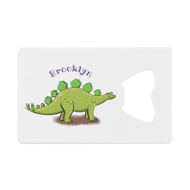 Funny stegosaurus dinosaur cartoon credit card bottle opener (Front (Horizontal))