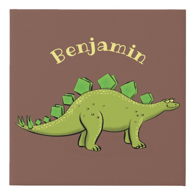 Funny stegosaurus dinosaur cartoon faux canvas print (Front)