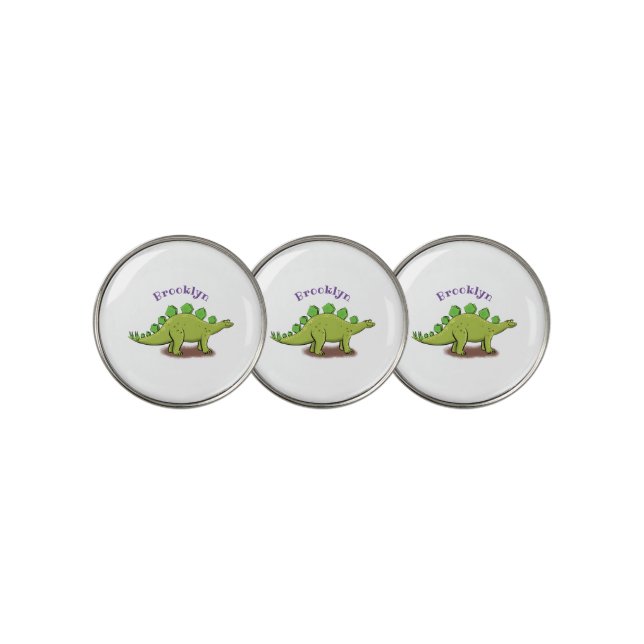 Funny stegosaurus dinosaur cartoon golf ball marker (3 Up)