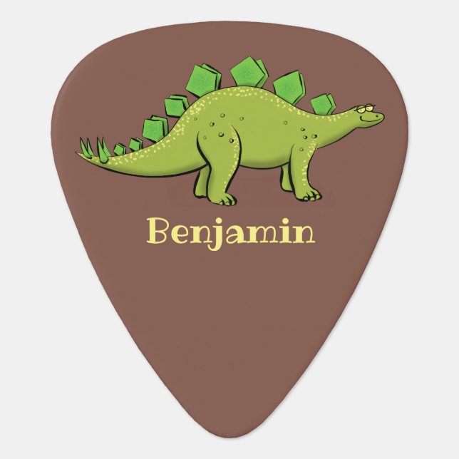 Funny stegosaurus dinosaur cartoon guitar pick (Front)