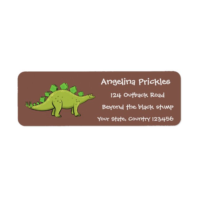 Funny stegosaurus dinosaur cartoon label (Front)