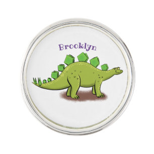 Funny stegosaurus dinosaur cartoon lapel pin