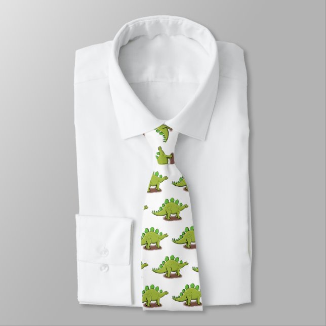 Funny stegosaurus dinosaur cartoon neck tie (Tied)