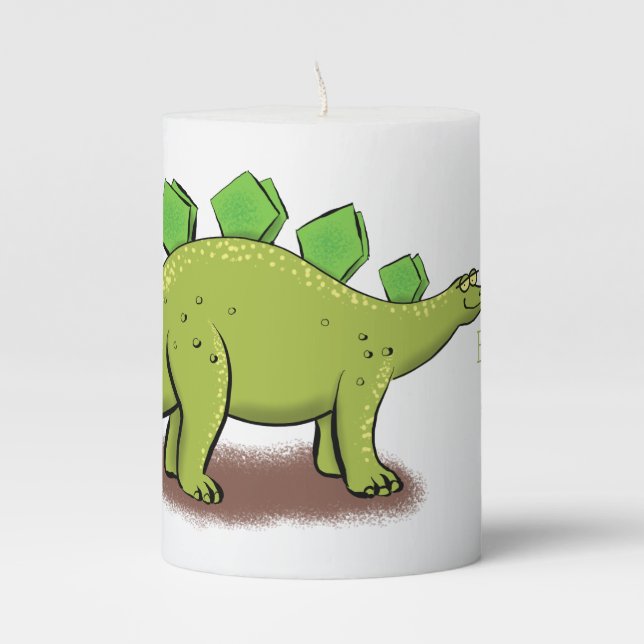 Funny stegosaurus dinosaur cartoon pillar candle (Front)