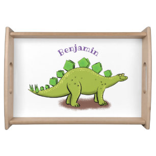 Funny stegosaurus dinosaur cartoon serving tray