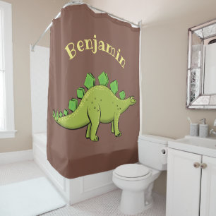 Funny stegosaurus dinosaur cartoon shower curtain
