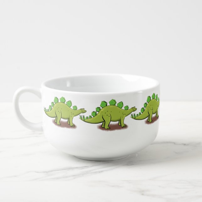 Funny stegosaurus dinosaur cartoon soup mug (Right)