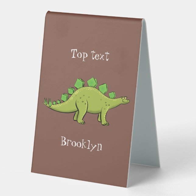 Funny stegosaurus dinosaur cartoon table tent (Front)