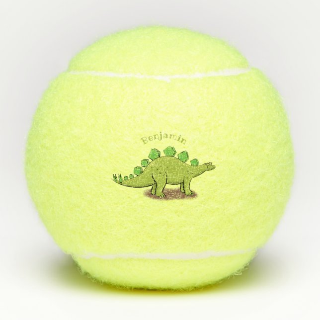 Funny stegosaurus dinosaur cartoon tennis balls (Front)
