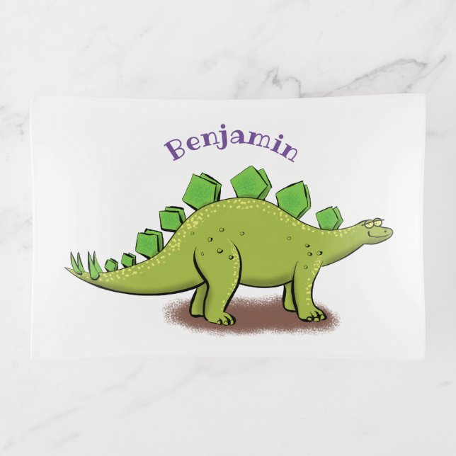 Funny stegosaurus dinosaur cartoon trinket tray (Front)