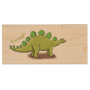 Funny stegosaurus dinosaur cartoon wood flash drive