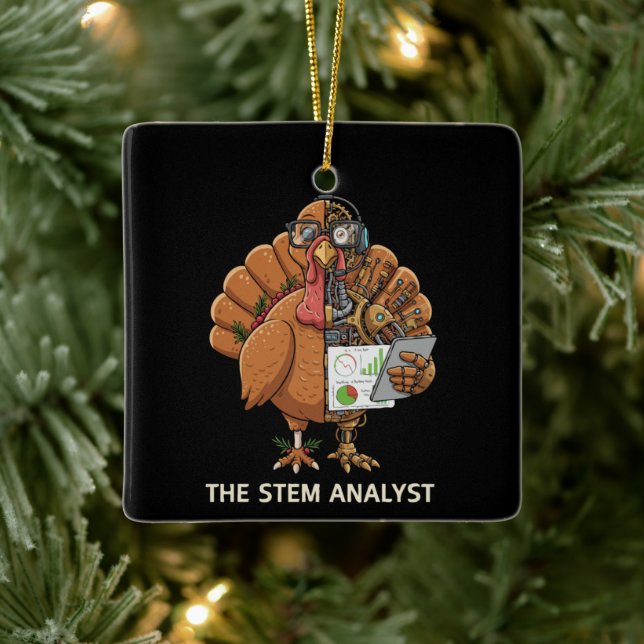  Funny STEM Analyst Robot Turkey Thanksgiving Gift Ceramic Ornament (Tree)