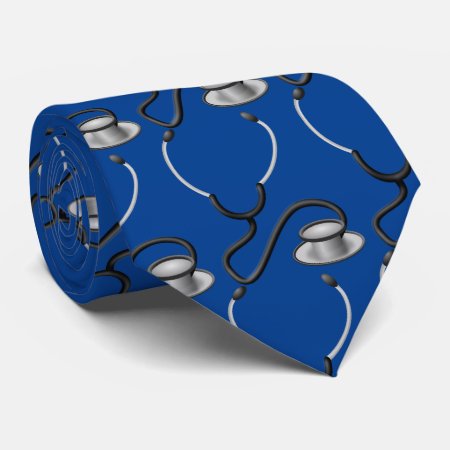 Funny Stethoscope For Doctor On Dark Royal Blue Tie