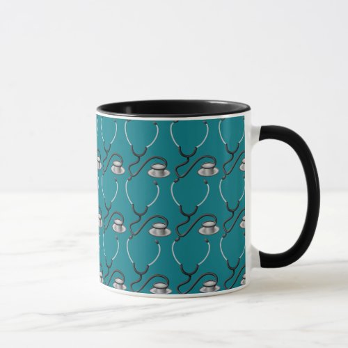 Funny stethoscope for doctor on dark teal green mug